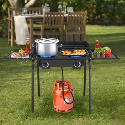 Winado 2 Burner High Pressure Propane Outdoor Stove with Windscreen and Shelves