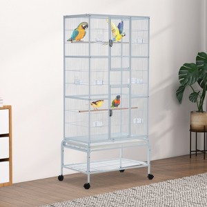 Perches and Ladders, Pet Products Parrot Playstand with Wheels, Removable Tray, Indoor Outdoor Playground for Birds, Black Hammertone Finish - 1 of 4