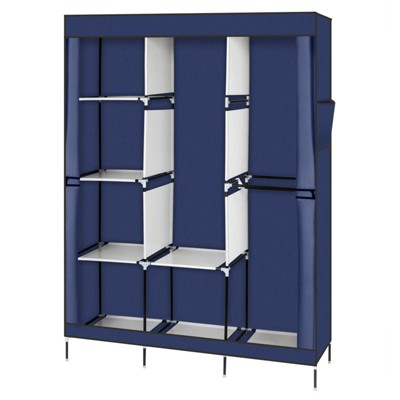 SEVOBAL 67" Portable Closet Wardrobe Armoires Storage Organizer Rack Shelves Cover for Hanging Clothes Quick and Easy to Assembly, Blue, 52.5"*25"*12"