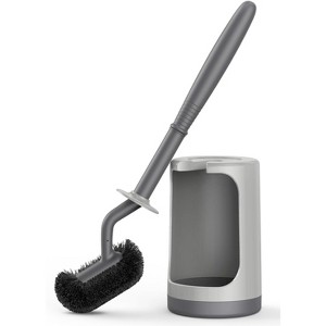 HAMITOR Toilet Bowl Brush Holder Set: Curved Design with Holder for Deep Cleaning Under Rim - Compact Hidden Scrubber for Small Space - 1 of 4