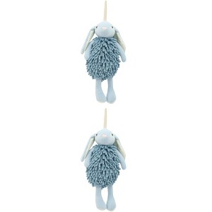 REGALWOVEN Cute Cartoon Rabbit Shape Fuzzy Ball Soft Absorbent Chenille Hand Towel 2 Pack 6" x 14" - 1 of 4