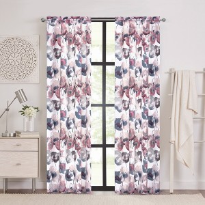 Kate Aurora Chic Living 2 Pack Semi Sheer Poppy Floral Rod Pocket Window Curtains - 1 of 1