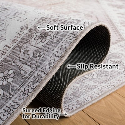 Beige and Gray 5' x 8' Machine Washable Area Rug