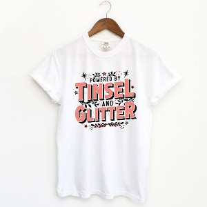 Simply Sage Market Women's Powered By Tinsel And Glitter Short Sleeve Garment Dyed Tee - 1 of 4