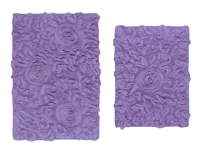 Set of 2 Purple Cotton Floral Tufted Bath Rugs