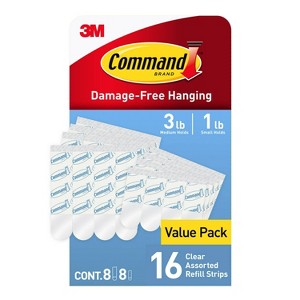 Command Refill Strips Tape: 3M Command Hook Refills, Adhesive Hooks, White, 16 Pack, 4 lb Capacity - 1 of 4