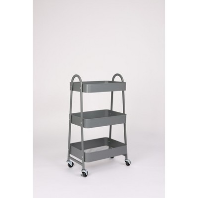 DOMETOUR 3 Tier Small Rolling Cart Metal Utility Storage Organizer Kitchen Trolley Bathroom Laundry Room Bar Office Shelves