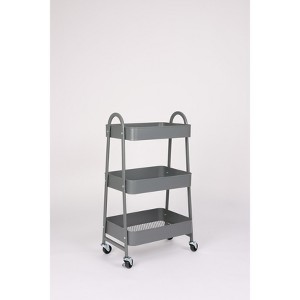 DOMETOUR 3 Tier Small Rolling Cart Metal Utility Storage Organizer Kitchen Trolley Bathroom Laundry Room Bar Office Shelves - 1 of 4