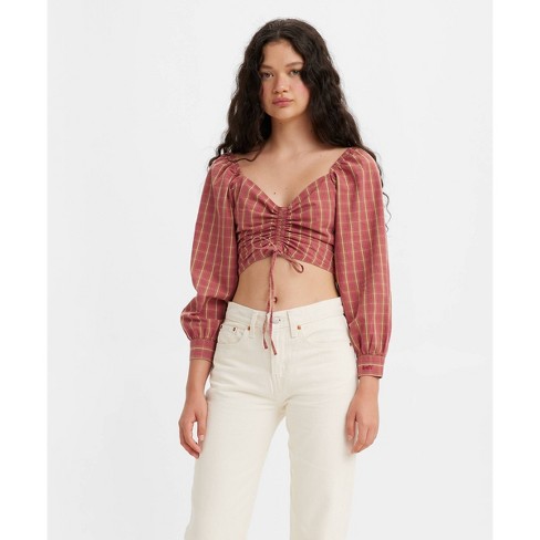 Levi's® Women's Puff Long Sleeve Devin Blouse - Red Plaid : Target