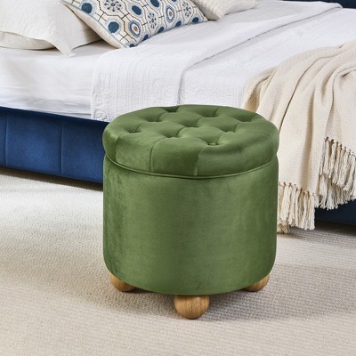 Round Ottoman Storage Ottoman with Convertible Lid Coffee Table, Button Design, Green/Blue/Yellow/Beige-ModernLuxe
