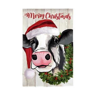 Evergreen Christmas Cow Garden Linen Flag - 1 of 4