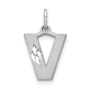 Black Bow Jewelry 14k White Gold, Julia Collection, Small Satin Block Initial V Pendant - 1 of 4