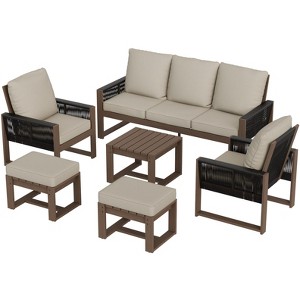 EAGLE PEAK 6 Pieces Natural Cedar Wood Conversation Set, Outdoor Patio Furniture with 2 Ottomans and Side Table - 1 of 4