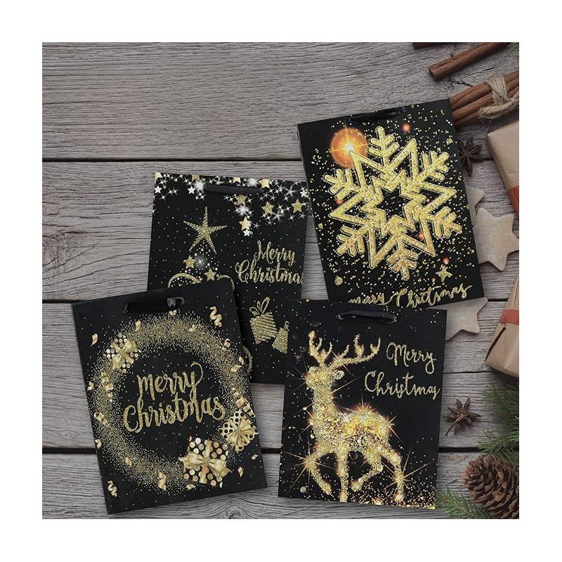 Neliblu Glittered Assorted Christmas Bags - Black & Gold - Set of 12, 3 of 4