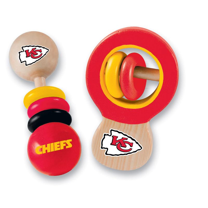 Baby Fanatic Wood Rattle 2 Pack - NFL Kansas City Chiefs Baby Toy Set, 2 of 5