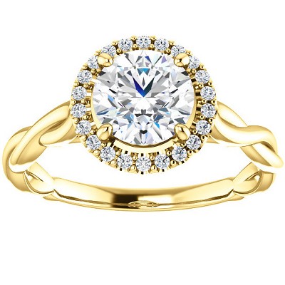 Pompeii3 1ct Diamond Halo Vintage Round Cut Intertwined Band 14k Yellow Gold