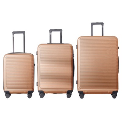 FURNIinspire Bag And Luggage Sets 3 Piece Travel Hard Shell Luggage, Lightweight Rolling Suitcases with Wheels, Brown, 20.67"*11.61"*29.92"