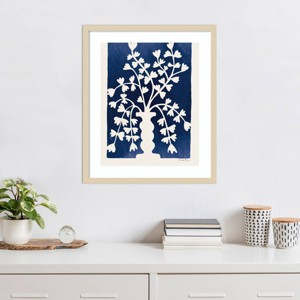 Amanti Art Blooming Floral on Blue II Wood Framed Wall Art Print - 1 of 4