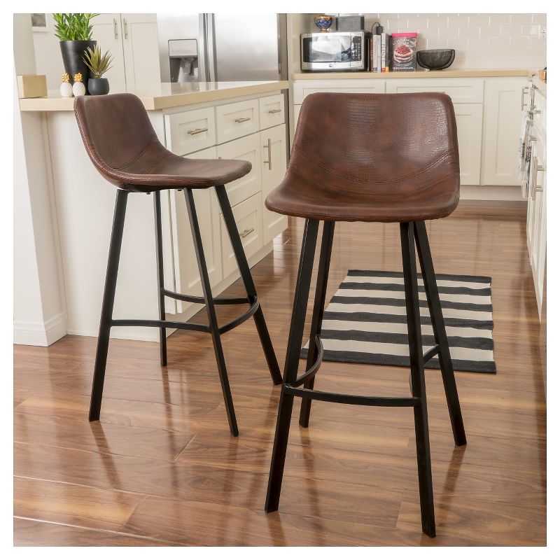Set of 2 30&#34; Dax Faux Leather Barstool Brown - Christopher Knight Home, 3 of 10
