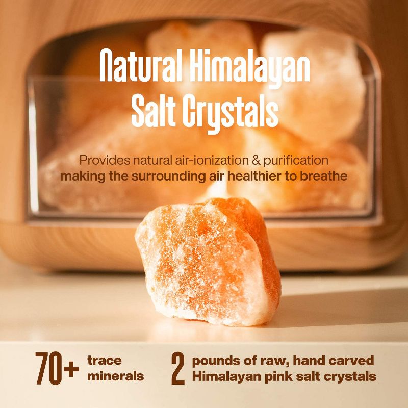 Pure Daily Care Himalayan Pink Salt Diffuser & 10 Essential Oils – Aromatherapy & Ionic Himalayan Salt - Light Wood, 2 of 4