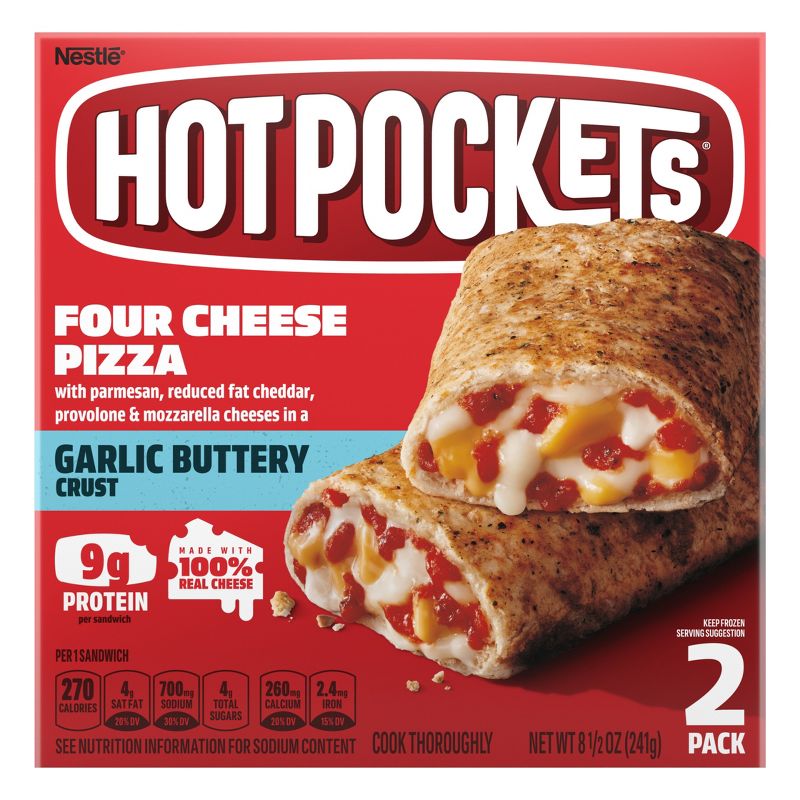 Hot Pockets Four Cheese Pizza &#38; Garlic Butter Crust Frozen Sandwich - 8.5oz/2pk, 1 of 8