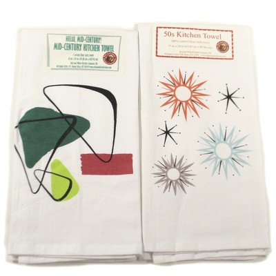 Decorative Towel 24.0" Mid Century Modern #1 Towel Set 100% Cotton Starburt Atomic  -  Kitchen Towel