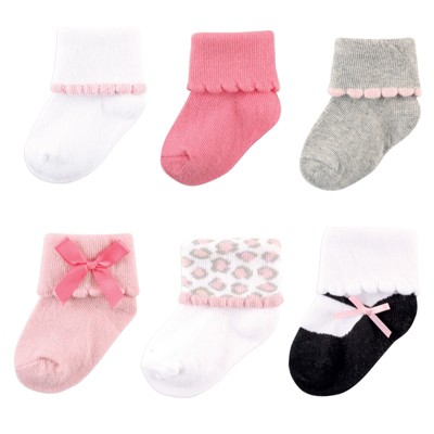 Luvable Friends Baby Girl Newborn And Baby Socks Set, Pink Gray 6-pack ...