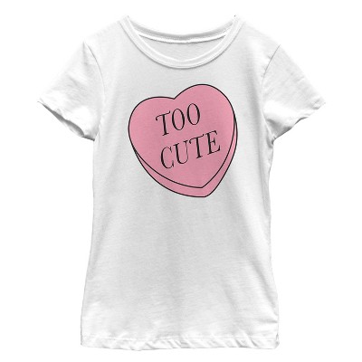 Girl's Lost Gods Valentine's Day Too Cute Candy Heart T-shirt - White ...