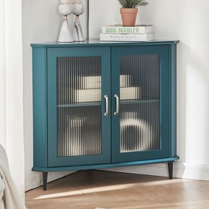 Corner Storage Cabinet with Door and Adjustable Shelf, Decorative Storage Cabinets for Living Room, Bedroom, Blue - The Pop Home - 1 of 4