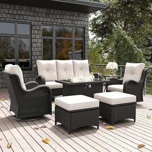 LayinSun Outdoor Patio Furniture Set, Black Rattan Wicker Sectional Swivel Rocker Chairs Sets with Ottomans, Swivel Glider Chair - 1 of 4