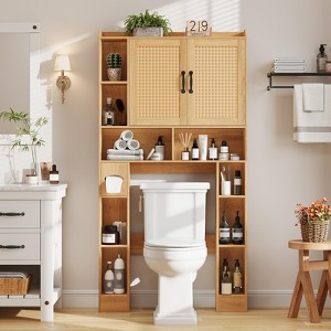 Rattan Over-The-Toilet Storage Cabinet, Toilet Paper Holder, Space-Saving Oak Bathroom Organizer - 1 of 4