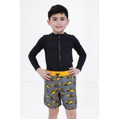 John Deere Little Boys' Allover Print Elastic Waist Board Shorts Grey Yellow 5 — фото 2