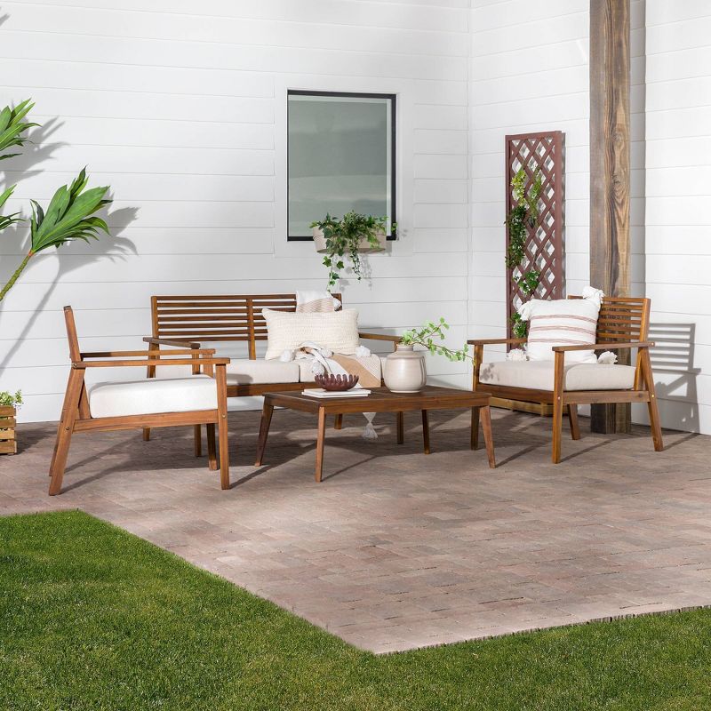 Saracina Home 4pc Mid-Century Modern Slatted Acacia Outdoor Patio Conversation Furniture Set, 3 of 9