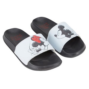 Ladies Minnie and Mickey Slides - Ladies Classic Mickey and Minnie Mouse Slide Sandals - Disney Mickey & Minnie Mouse Slip On Slides - 1 of 4