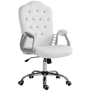 Vinsetto Home Office Chair, Velvet Computer Chair, Button Tufted Desk Chair with Swivel Wheels, Adjustable Height, and Tilt Function
