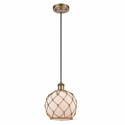 Farmhouse Rope - 1 Light Cord Hung Mini Pendant In Industrial Style-10 Inches Tall and 8 Inches Wide