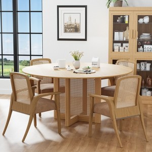 46 inch Round Black Rattan Dining Table for 4-6 People Suitable for Dining Room and Living Room - 1 of 4