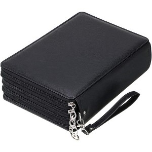 Fmeida 200 Slots Colored Pencil Organizer - Deluxe PU Leather Pencil Case Holder with Removal Handle Strap Pencil Box Large Black - 1 of 4