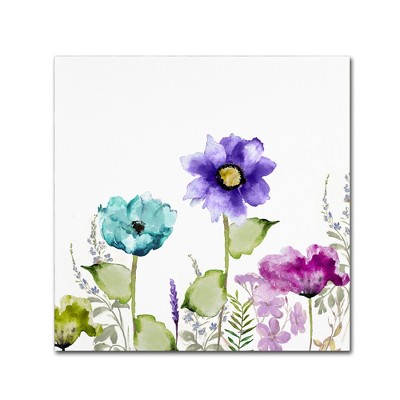 Floral Watercolor Blue and Purple Framed Canvas Art
