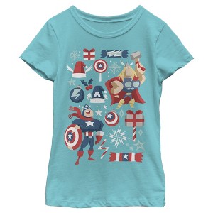 Girl's Marvel Christmas Festive Hero Icons T-Shirt - 1 of 3