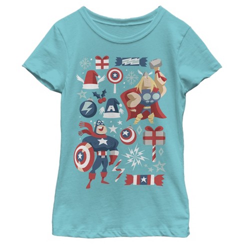 Girl's Marvel Christmas Festive Hero Icons T-shirt : Target