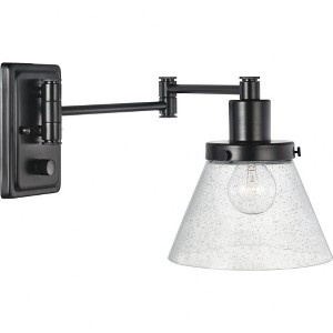 Progress Lighting Hinton 1-Light Swing Arm Wall Bracket, Black Steel, Clear Seeded Glass Shade - 1 of 4