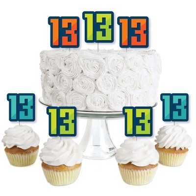 Big Dot of Happiness Boy 13th Birthday - Dessert Cupcake Toppers - Official Teenager Birthday Party Clear Treat Picks - Set of 24