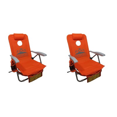 Kamp-Rite BC050 SAC-IT-UP Portable Reclining Folding Camping Patio Lounge Lawn Cornhole Beach Chair Seat w/ Backpack Straps & Holder, Orange (2 Pack)