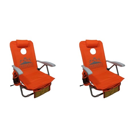 Kamp Rite Sac It Up Folding Backpack Lawn Chair Orange 2 Pack, Portable Patio Lounge Chairs