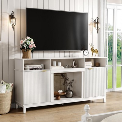 White Media Entertainment Center, Wood TV Stand for TVs up to 65 Inch, Television Media Console Table