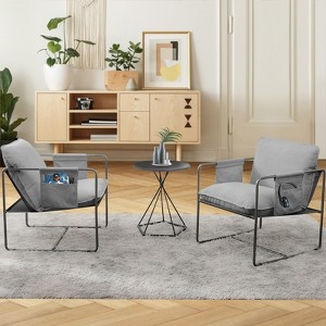 GDFStudio Virginia Modern Teddy Fabric Upholstered Metal Accent Chair with Storage Pockets(Set of 2) - 1 of 4
