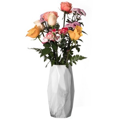Contemporary Ceramic Marble Look Design Table Vase Geometric Flower Holder Decor