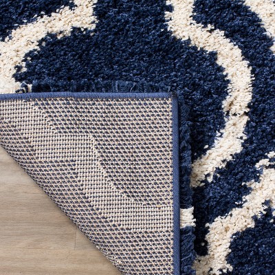 Navy and Ivory High Pile Shag Square Area Rug