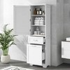 MAYEERTY Tall Bathroom Cabinet 2 Size Drawers Adjustable Shelf MDF Painted White - 2 of 4
